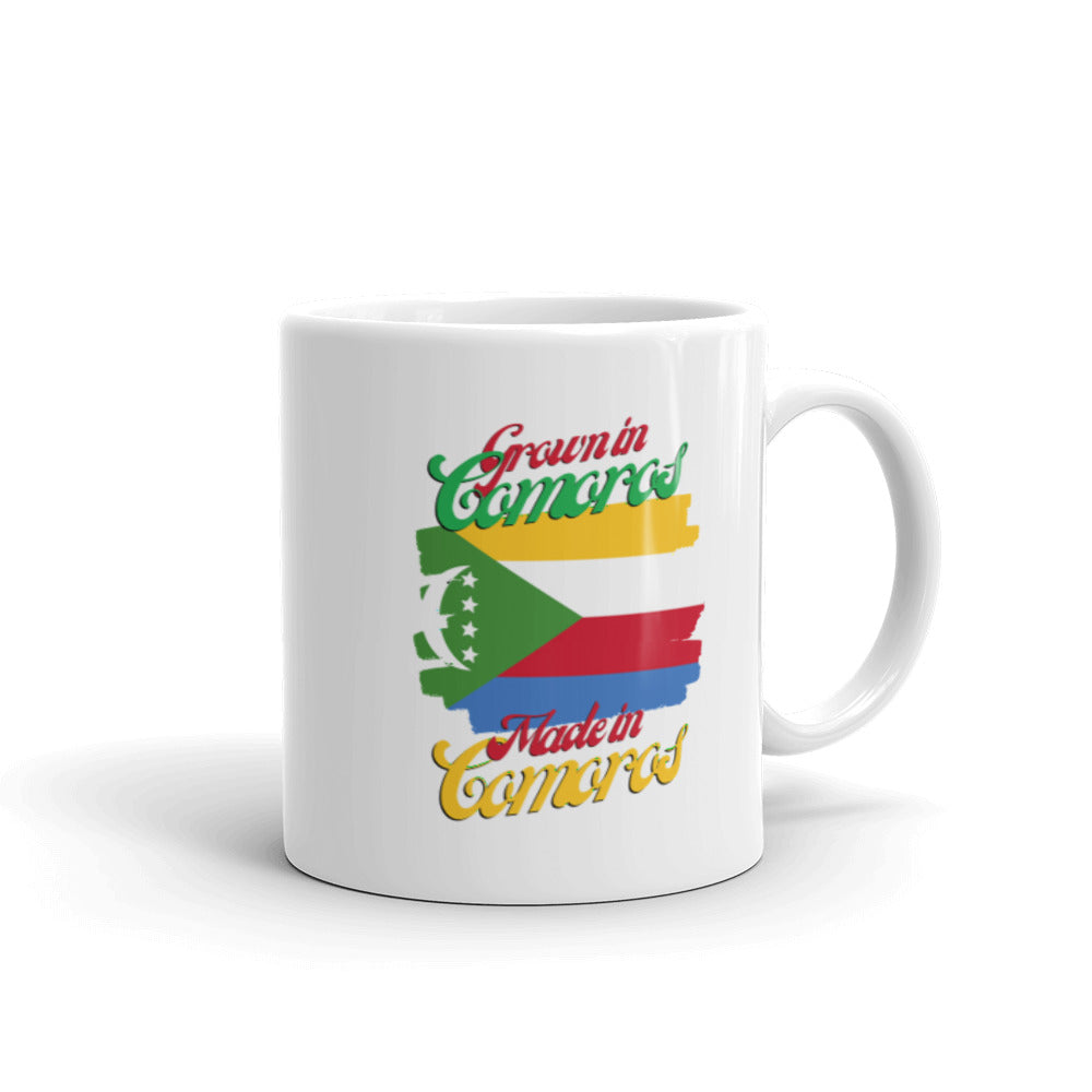 Grown in Comoros Made in Comoros White glossy mug