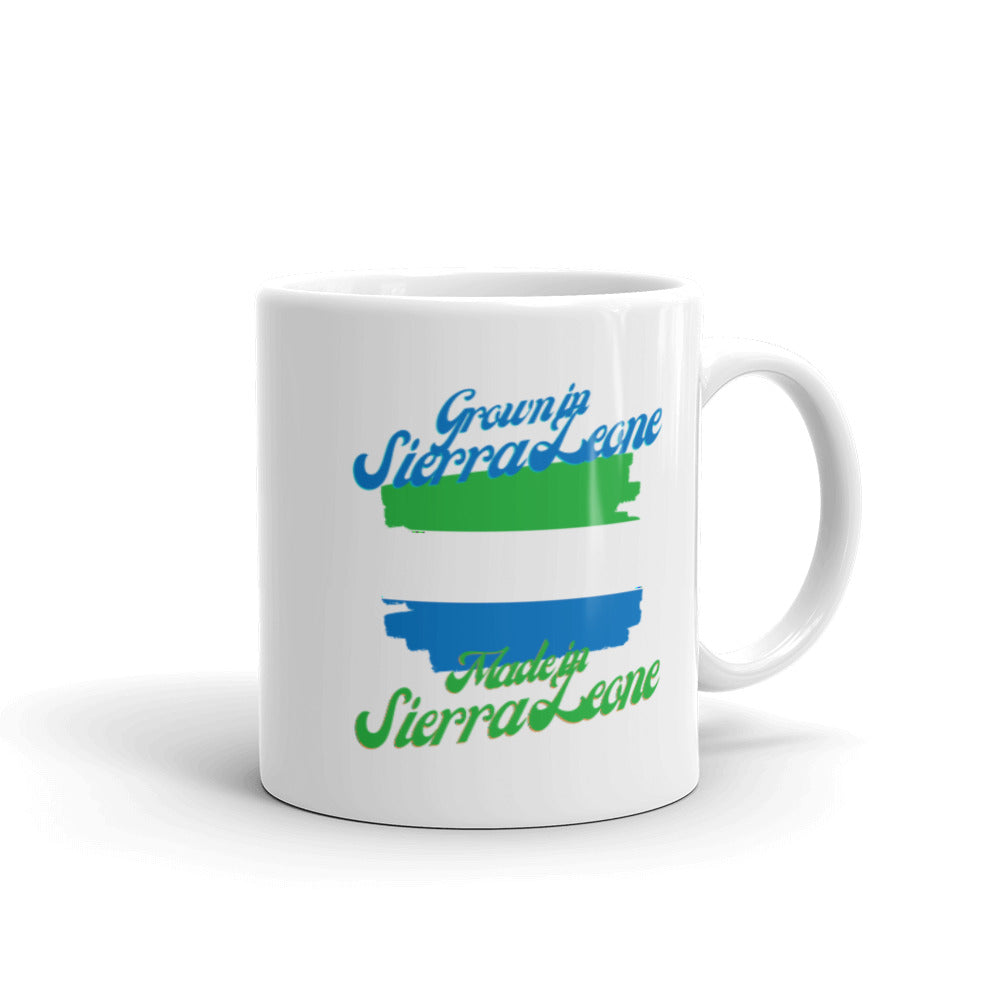 Grown in Sierra Leone Made in Sierra Leone White glossy mug
