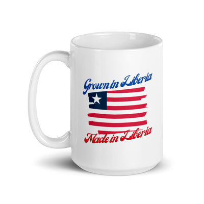 Grown in Liberia Made in Liberia White glossy mug