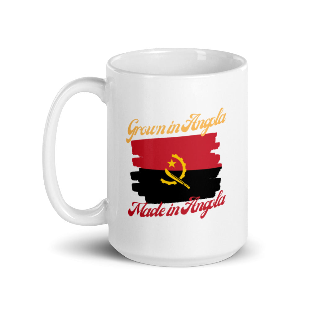 Grown in Angola Made in Angola White glossy mug