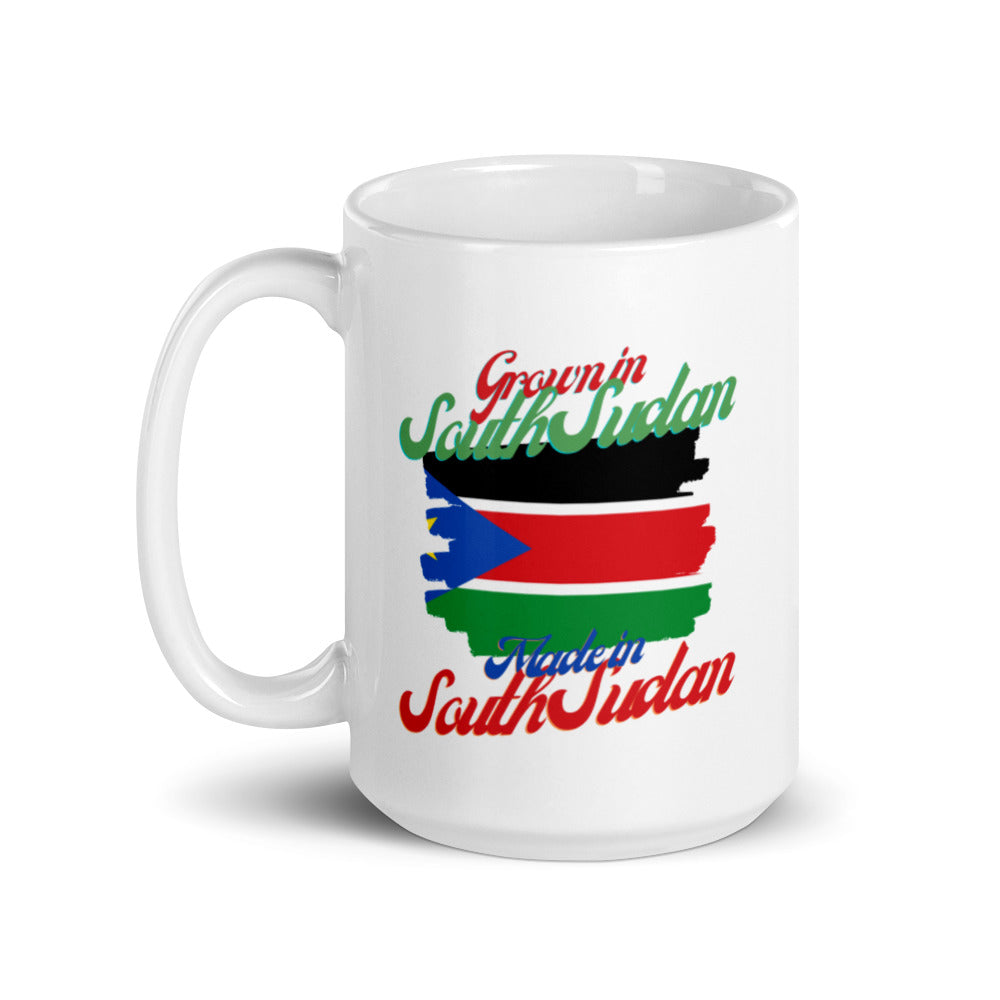 Grown in South Sudan Made in South Sudan White glossy mug