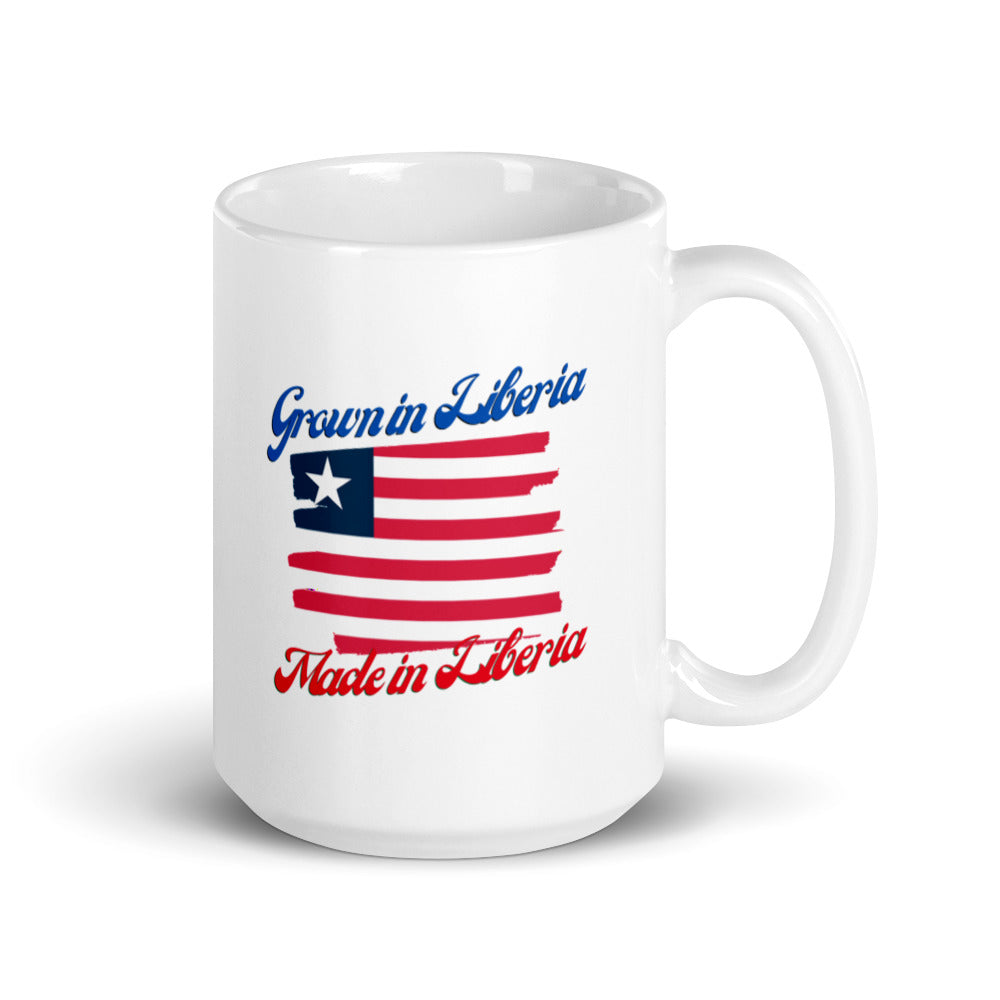 Grown in Liberia Made in Liberia White glossy mug
