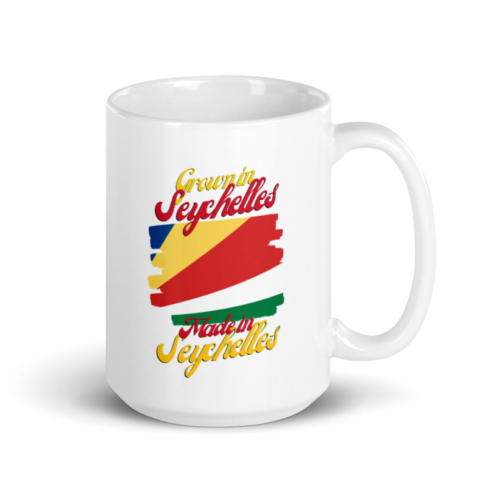 Grown in Seychelles Made in Seychelles White glossy mug
