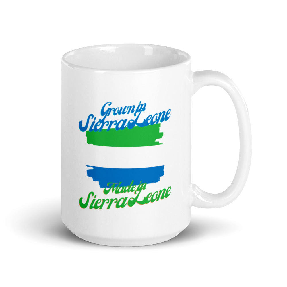 Grown in Sierra Leone Made in Sierra Leone White glossy mug